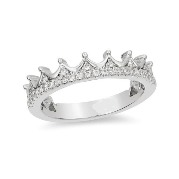 Enchanted Disney Princess 1/6 CT. T.W. Cubic Zirconia Diamond Tiara Wedding Band in 14K White Gold Finish- Anniversary Band