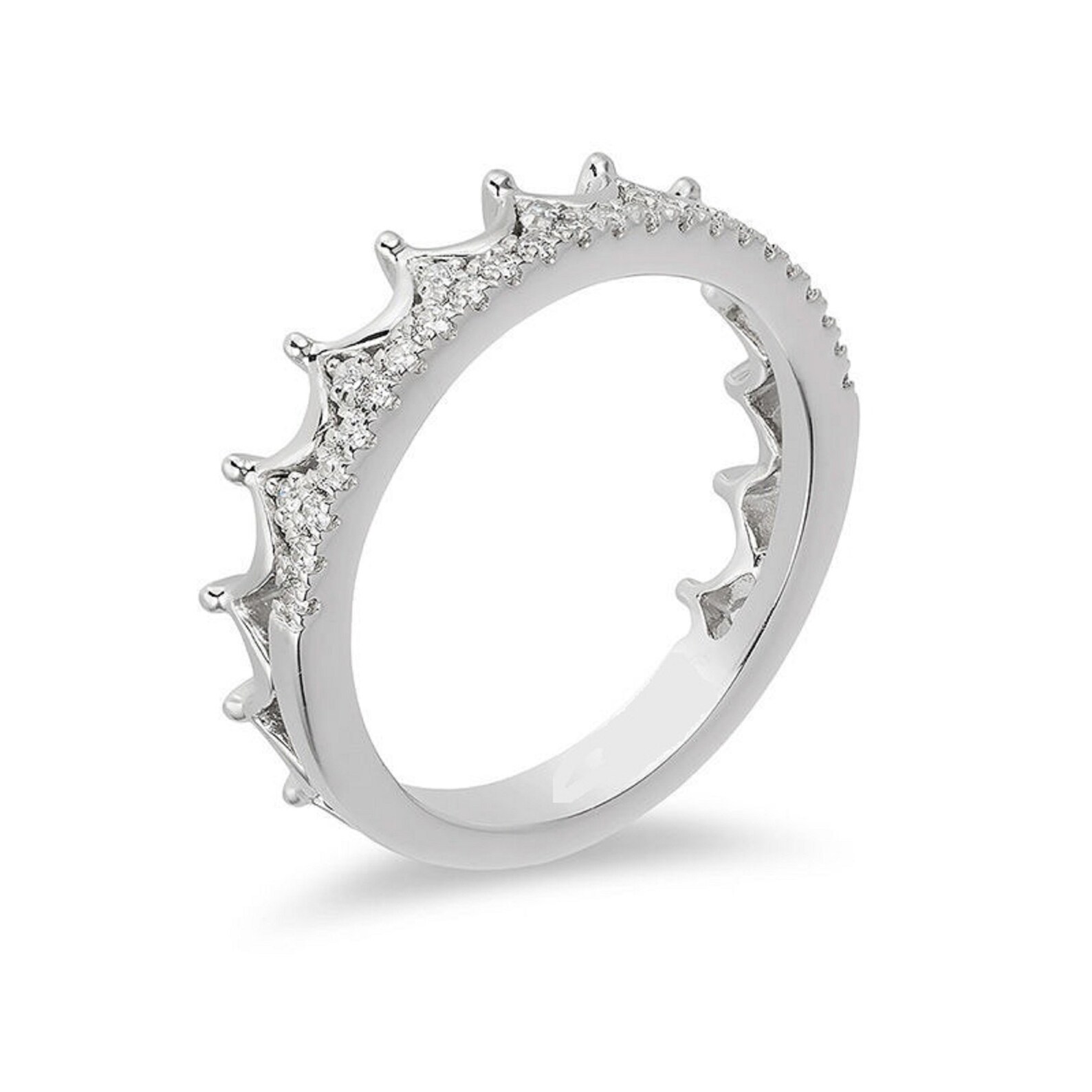 Enchanted Disney Princess 1/6 CT. T.W. Cubic Zirconia Diamond Tiara Wedding Band in 14K White Gold Finish- Anniversary Band