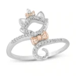 Two Tone Disney Treasures Aristocats 1/10 CT VVS1 D Round Cut Cubic Zirconia Diamond Engagement Wedding Ring 14K White & Rose Gold Finish