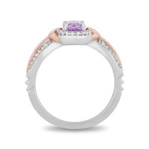 Enchanted Disney Oval Lavender Rose de France Amethyst and 1/6 CT Simulated Diamond Ring in 925 Sterling Silver and 14K Rose Gold Finish
