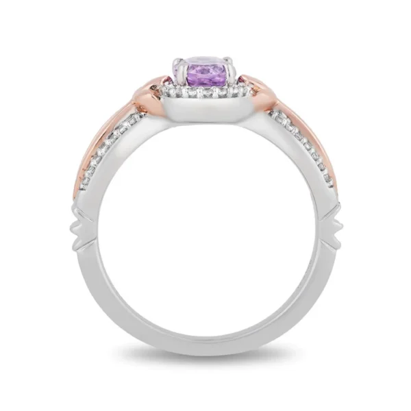 Enchanted Disney Oval Lavender Rose de France Amethyst and 1/6 CT Simulated Diamond Ring in 925 Sterling Silver and 14K Rose Gold Finish