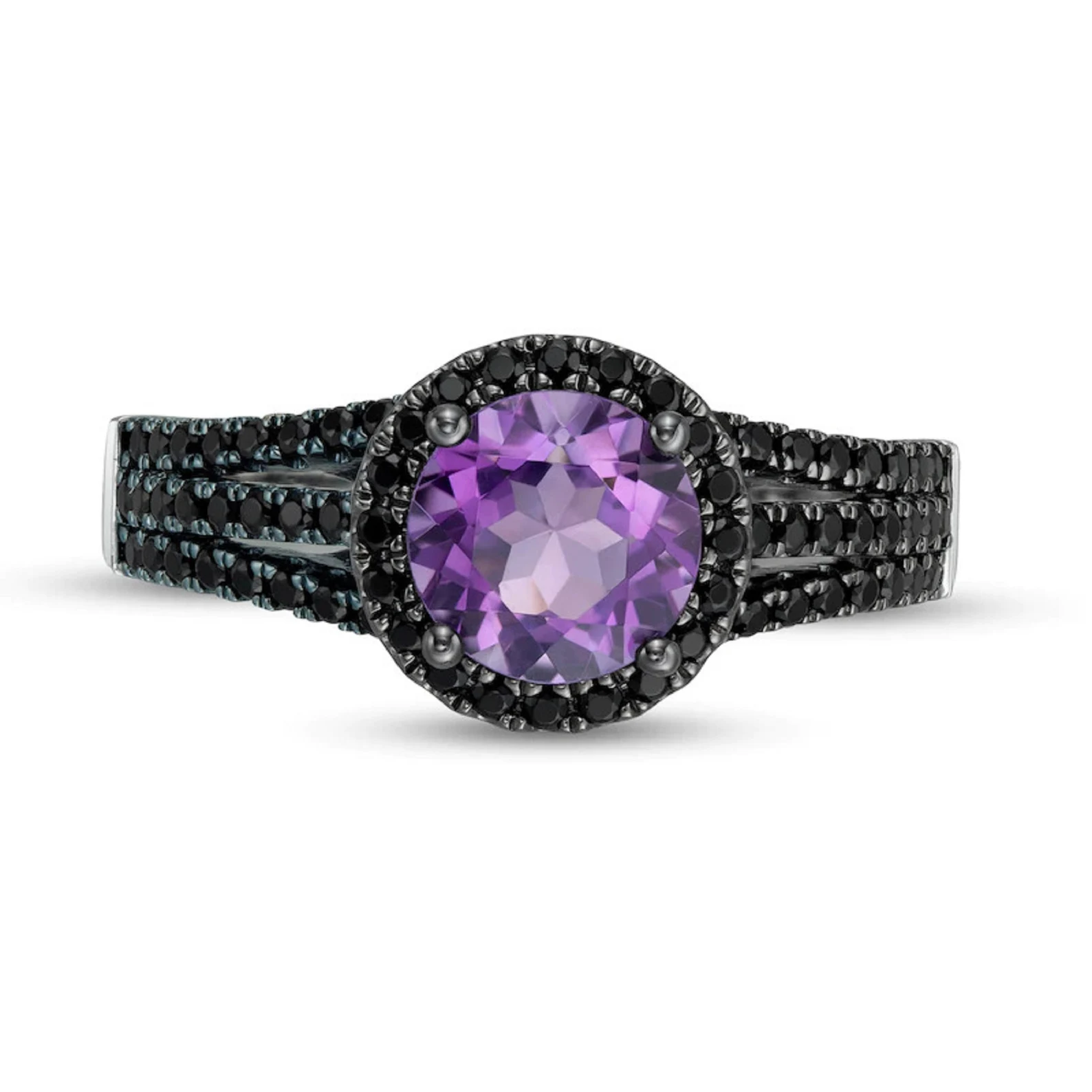 Enchanted Disney Villains Ursula Amethyst & 1/2 CT Enhanced Black Diamond Engagement Ring in 925 Sterling Silver- Amethyst Diamond Ring