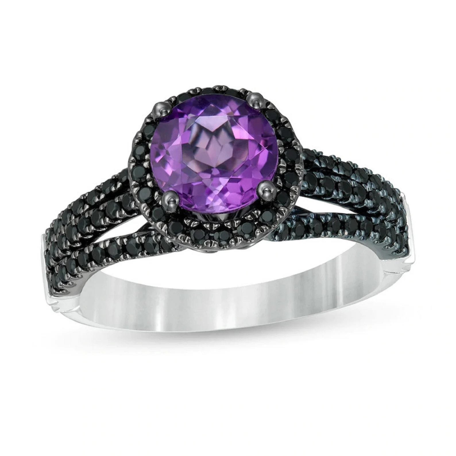 Enchanted Disney Villains Ursula Amethyst & 1/2 CT Enhanced Black Diamond Engagement Ring in 925 Sterling Silver- Amethyst Diamond Ring