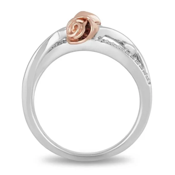 Enchanted Disney Ring, Fine Jewelry Ring,14K Rose Gold over Sterling Silver 1/10 TCW Belle Rose Fashion Ring, Enchanted Collection