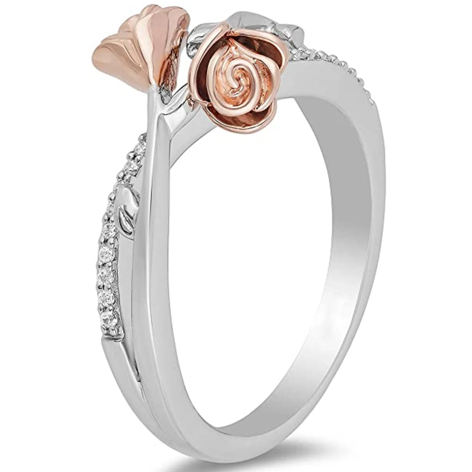 Enchanted Disney Ring, Fine Jewelry Ring,14K Rose Gold over Sterling Silver 1/10 TCW Belle Rose Fashion Ring, Enchanted Collection