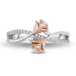 Enchanted Disney Ring, Fine Jewelry Ring,14K Rose Gold over Sterling Silver 1/10 TCW Belle Rose Fashion Ring, Enchanted Collection