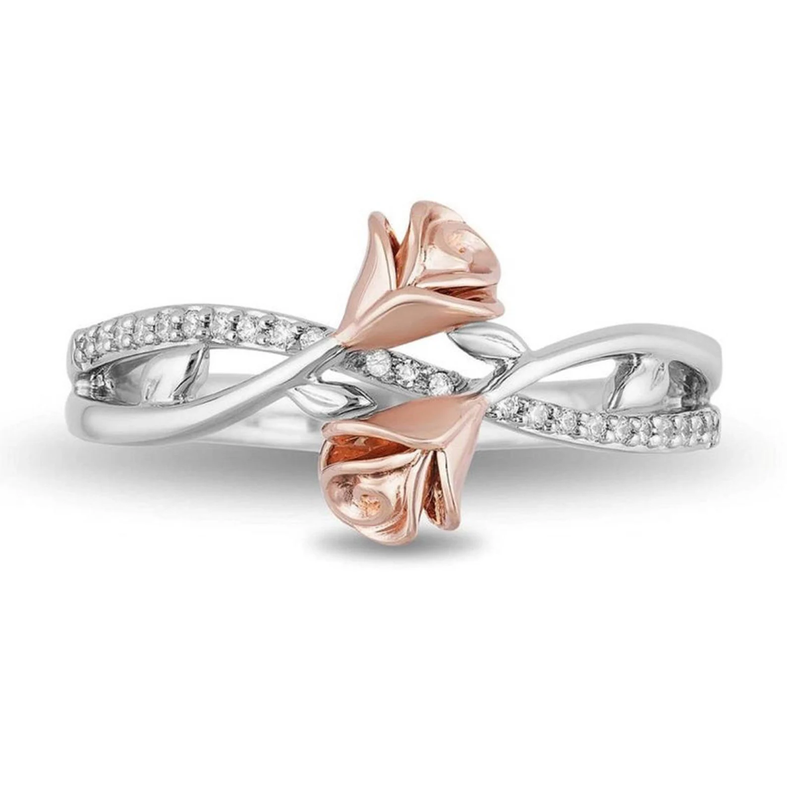 Enchanted Disney Ring, Fine Jewelry Ring,14K Rose Gold over Sterling Silver 1/10 TCW Belle Rose Fashion Ring, Enchanted Collection