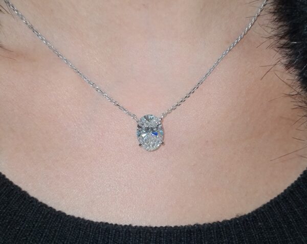 14k Gold Diamond Pendant, Solitaire Oval Diamond Necklace, 3 Ct Moissanite Diamond, Handmade Diamond Pendant, Wedding Necklace for Women