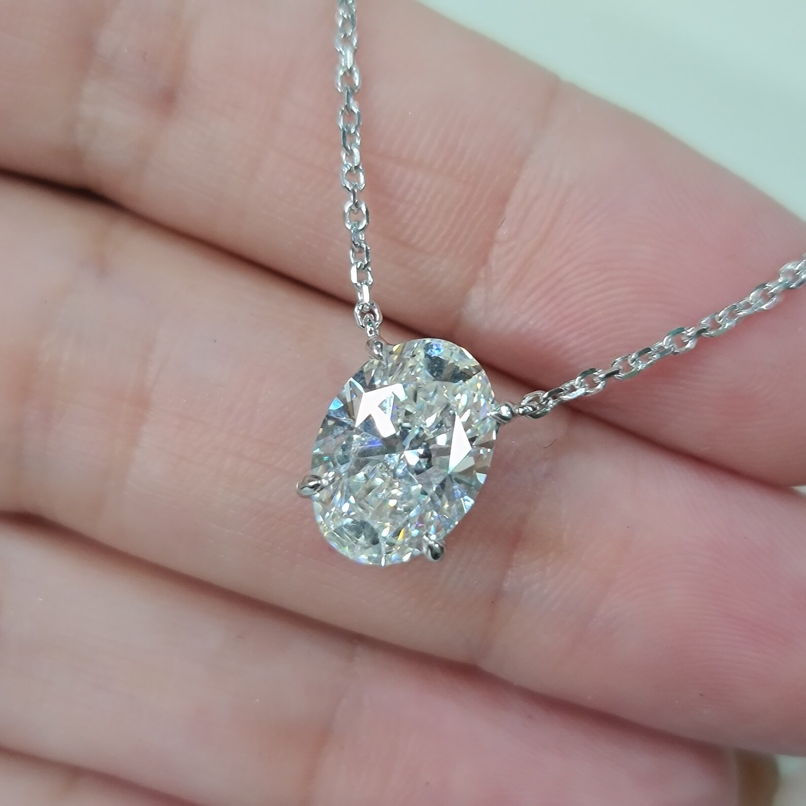 14k Gold Diamond Pendant, Solitaire Oval Diamond Necklace, 3 Ct Moissanite Diamond, Handmade Diamond Pendant, Wedding Necklace for Women