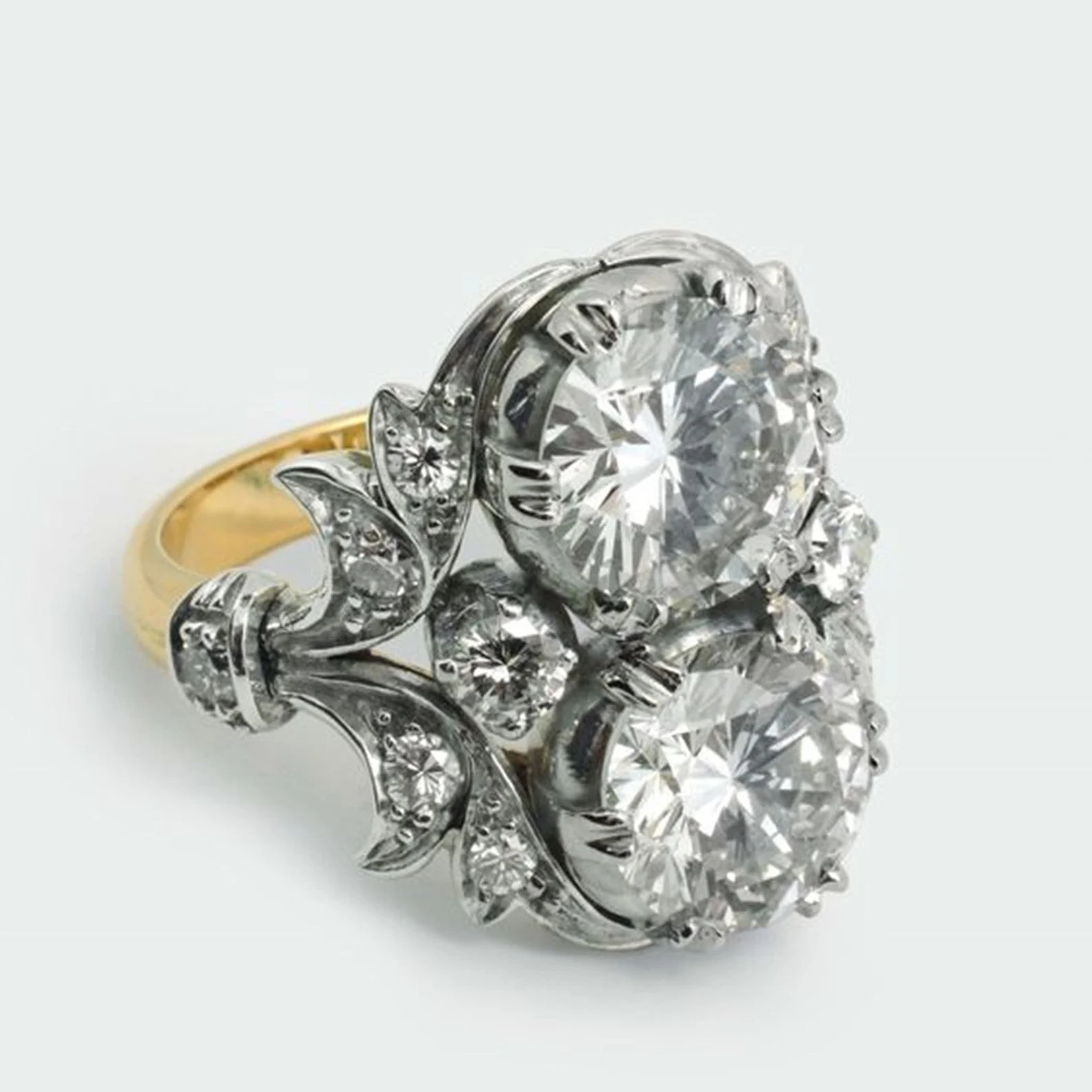 Vintage Art Deco Two-Stone Diamond Ring, Antique Art Deco Engagement Ring, Round Diamond Ring,Edwardian Engagement Ring,Handmade Ring