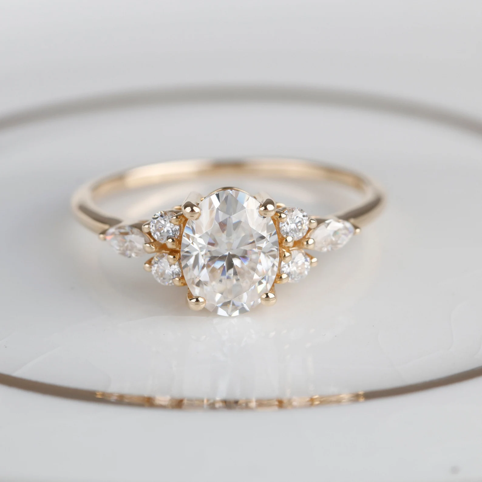 1.5ct Oval Moissanite Engagement Ring, Solid Rose Gold, Unique Engagement Ring For Her,10k 14k 18k Gold Ring, Bridal Ring
