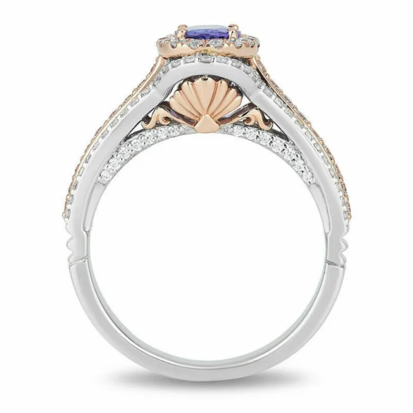 1.50 CT Oval Cut Tanzanite Disney Double Frame Wedding Engagement Ring in 925 Sterling Silver, Halo Wedding Rings For Her, Two Toned Ring