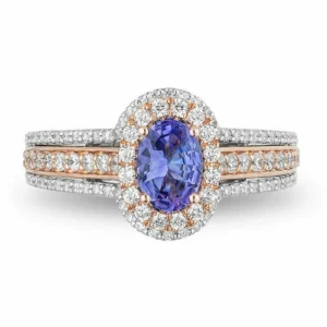 1.50 CT Oval Cut Tanzanite Disney Double Frame Wedding Engagement Ring in 925 Sterling Silver, Halo Wedding Rings For Her, Two Toned Ring