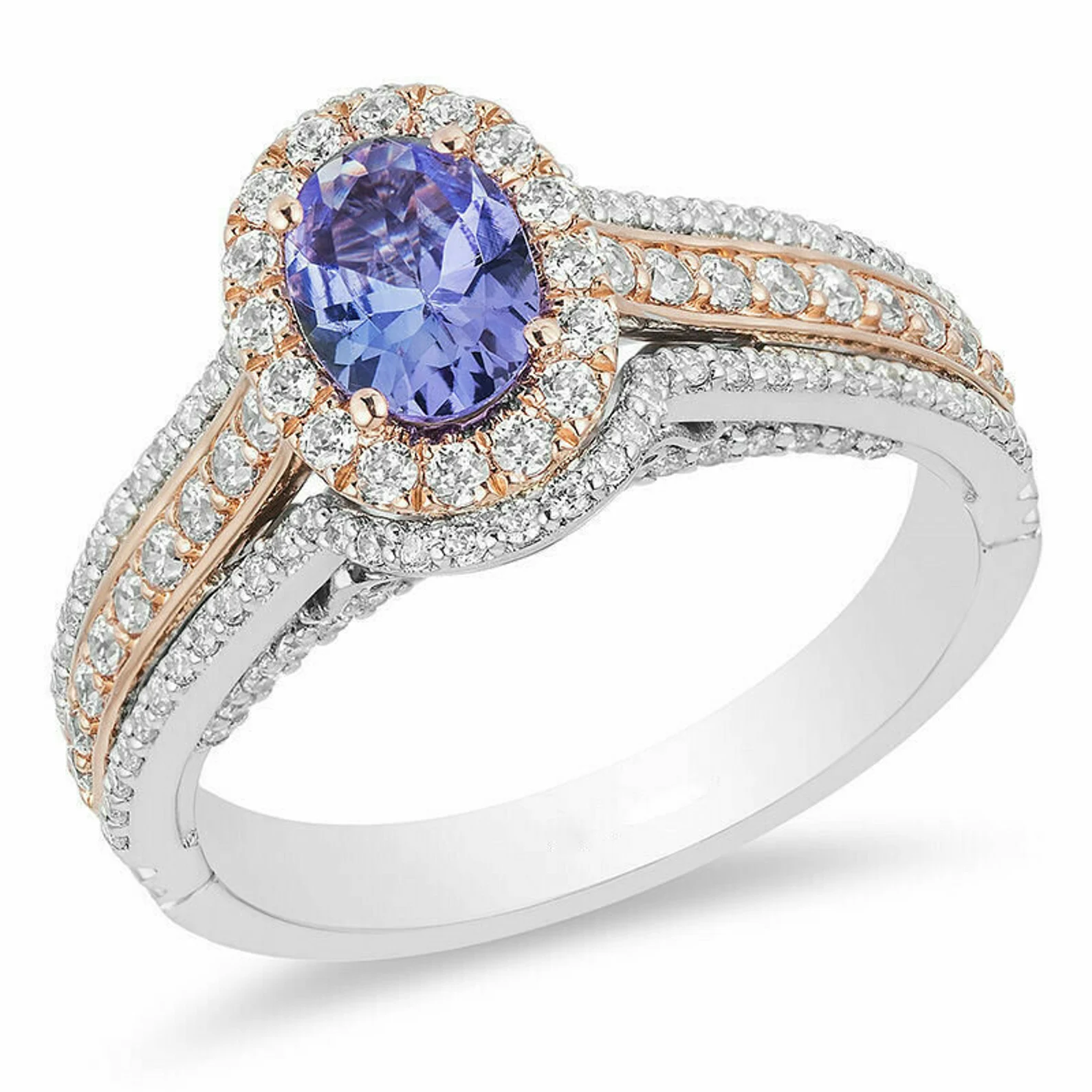 1.50 CT Oval Cut Tanzanite Disney Double Frame Wedding Engagement Ring in 925 Sterling Silver, Halo Wedding Rings For Her, Two Toned Ring