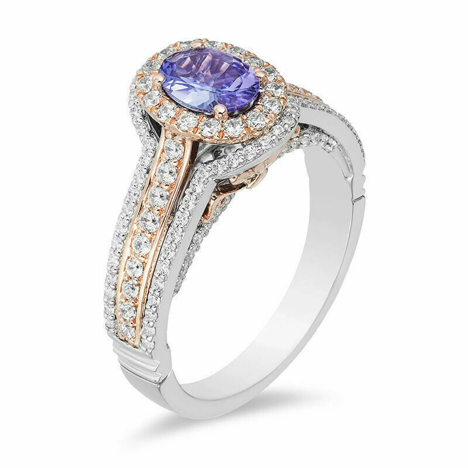 1.50 CT Oval Cut Tanzanite Disney Double Frame Wedding Engagement Ring in 925 Sterling Silver, Halo Wedding Rings For Her, Two Toned Ring