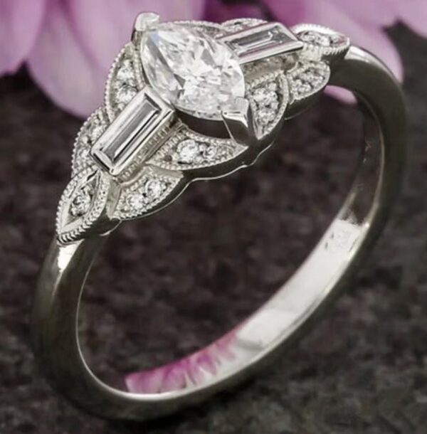 1930s Art Deco Engagement Ring, Marquise Engagement Vintage Ring, Antique Edwardian Ring, Handmade Fine Jewelry, Woman's Ring