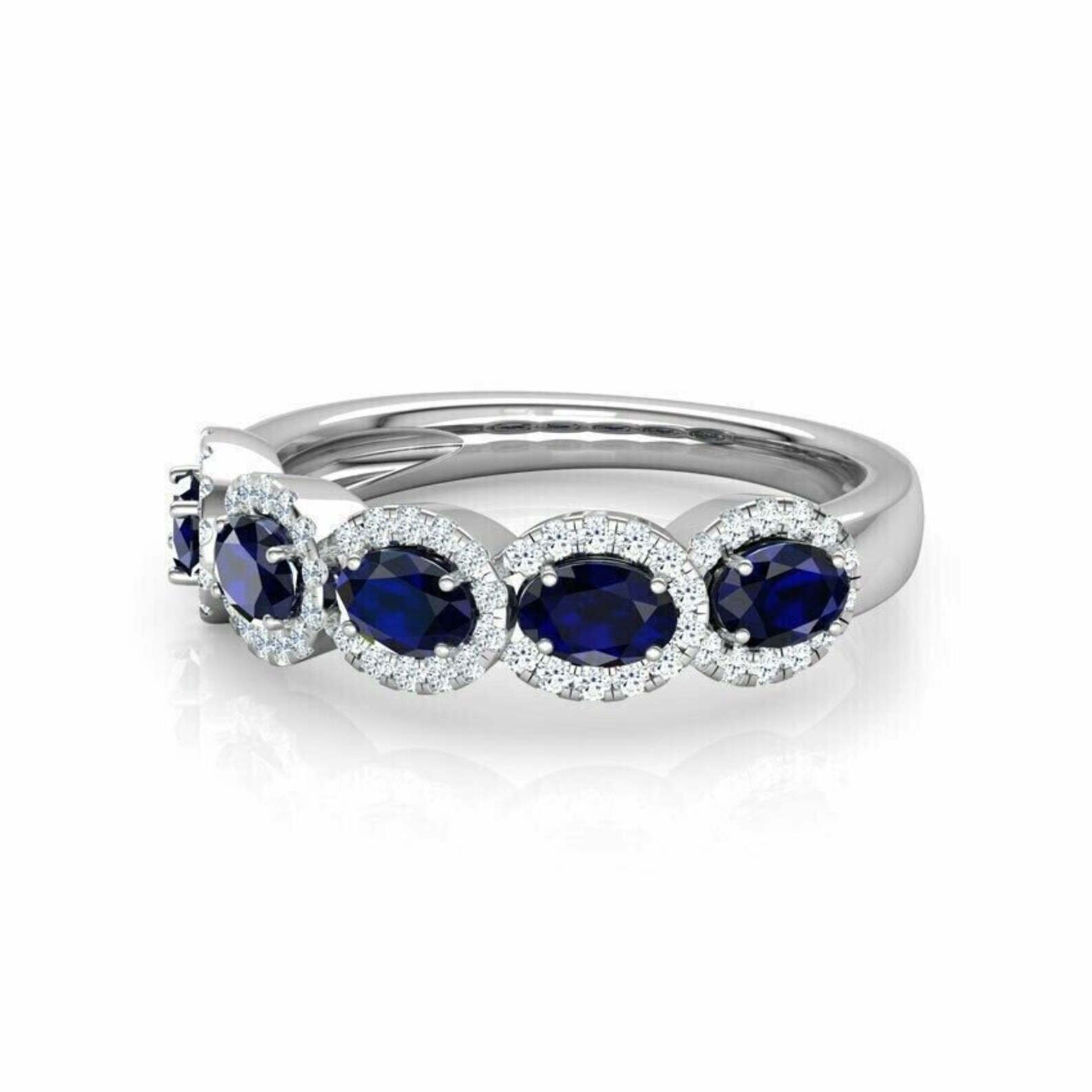 4.45Ct Oval Blue Sapphire Diamond Ring, Engagement Ring For Her, Anniversary Ring For Her, Designer Halo Ring, Past Present Future Ring