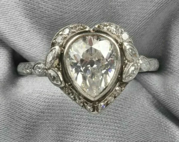 Art Deco Vintage 3.0Ct Pear Diamond Engagement Ring, Vintage Inspire Wedding Ring, Bezel Set Anniversary Art Deco Ring, Retro Iconic Ring