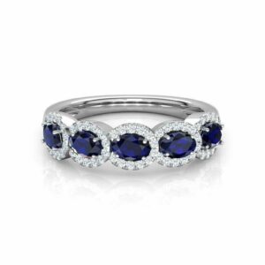 4.45Ct Oval Blue Sapphire Diamond Ring, Engagement Ring For Her, Anniversary Ring For Her, Designer Halo Ring, Past Present Future Ring