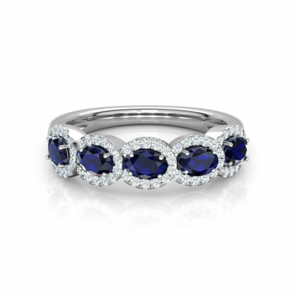4.45Ct Oval Blue Sapphire Diamond Ring, Engagement Ring For Her, Anniversary Ring For Her, Designer Halo Ring, Past Present Future Ring