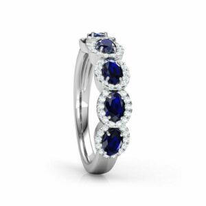 4.45Ct Oval Blue Sapphire Diamond Ring, Engagement Ring For Her, Anniversary Ring For Her, Designer Halo Ring, Past Present Future Ring