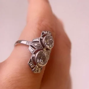 Art Deco Engagement Ring, Two Stone Round Diamond Ring, Vintage Edwardian Ring, Vintage Dinner Ring, Women's Handmade Fine Jewelry