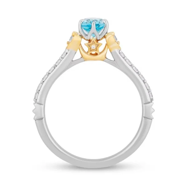Enchanted Disney Jasmine Oval Swiss Blue Topaz and Diamond Engagement Ring Beautiful Design Ring Disney Aladdin Ring Stunning Stackable Ring