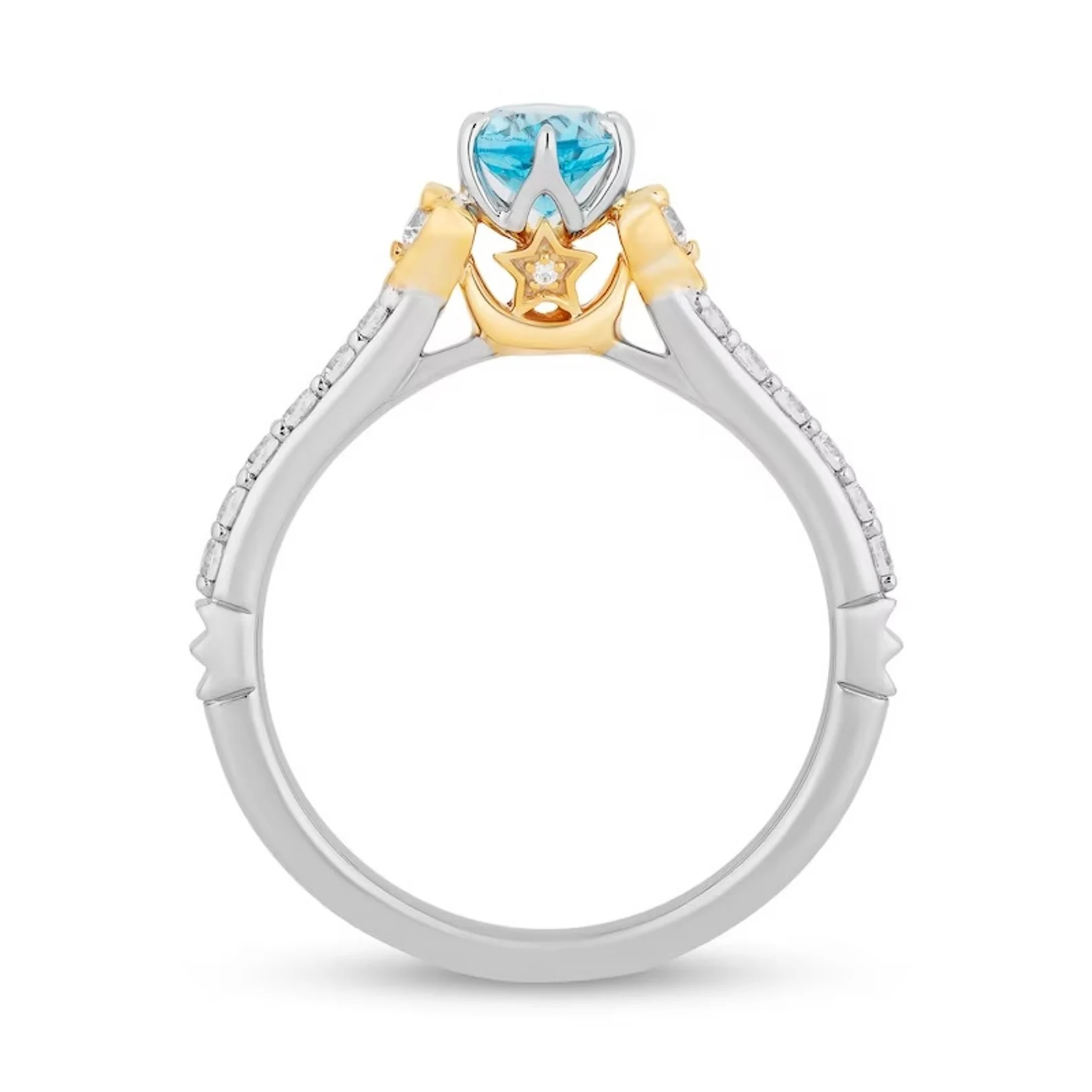 Enchanted Disney Jasmine Oval Swiss Blue Topaz and Diamond Engagement Ring Beautiful Design Ring Disney Aladdin Ring Stunning Stackable Ring