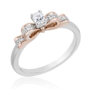 Enchanted Disney Vault Snow White Diamond Bow Engagement Ring in Two-Tone Sterling Silver Unique Sparkling Ring Brilliant Oval Diamond Ring