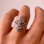 Art Deco Engagement Ring, Two Stone Round Diamond Ring, Vintage Edwardian Ring, Vintage Dinner Ring, Women's Handmade Fine Jewelry