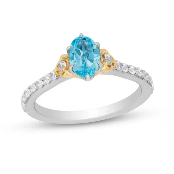 Enchanted Disney Jasmine Oval Swiss Blue Topaz and Diamond Engagement Ring Beautiful Design Ring Disney Aladdin Ring Stunning Stackable Ring