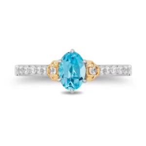 Enchanted Disney Jasmine Oval Swiss Blue Topaz and Diamond Engagement Ring Beautiful Design Ring Disney Aladdin Ring Stunning Stackable Ring