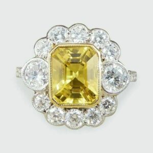 Art Deco 2.0Ct Lab Created Yellow Citrine & Diamond Engagement Ring in 925 Sterling Silver | Citrine Halo Cluster Ring for Women - Image 3
