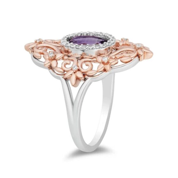 Enchanted Disney fine jewelry oval cut amethyst & Diamond Rapunzel Rose De-france filligree Engagement Ring, wedding Gifts for women