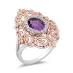 Enchanted Disney fine jewelry oval cut amethyst & Diamond Rapunzel Rose De-france filligree Engagement Ring, wedding Gifts for women