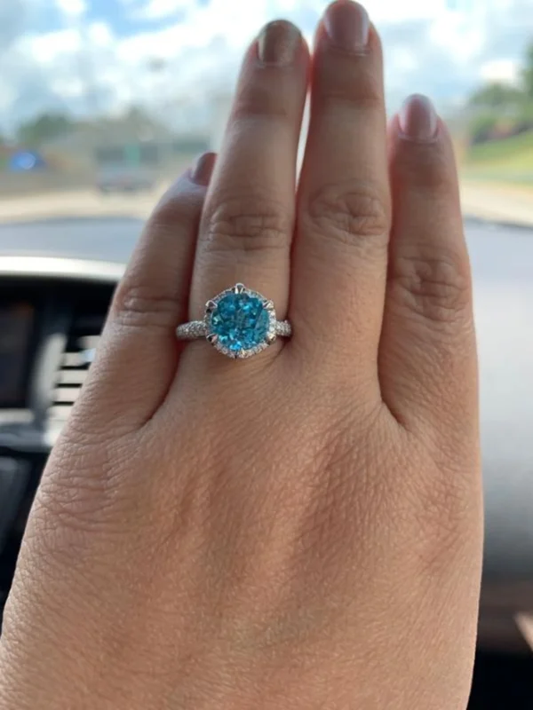 Enchanted Disney Jasmine Swiss Blue Topaz and Diamond Engagement Ring in Sterling Silver Beautifully Crafted Ring Gorgeous Anniversary Gifts