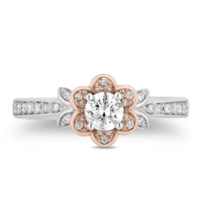 Enchanted Disney Brilliant Round-Cut Diamond Belle Rose Frame Engagement Ring in Sterling Silver Gorgeous Ring Exquisite Ring Channel Ring