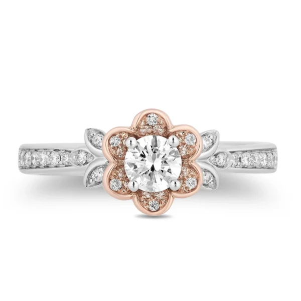 Enchanted Disney Brilliant Round-Cut Diamond Belle Rose Frame Engagement Ring in Sterling Silver Gorgeous Ring Exquisite Ring Channel Ring