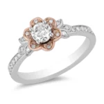 Enchanted Disney Brilliant Round-Cut Diamond Belle Rose Frame Engagement Ring in Sterling Silver Gorgeous Ring Exquisite Ring Channel Ring