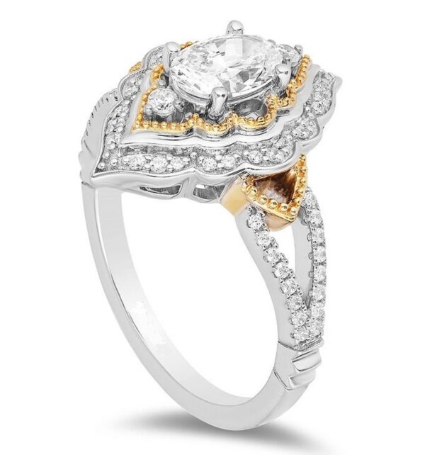 Enchanted Disney Aladdin 3/4CT Diamond Arabesque Frame Engagement Ring in Two-Tone Sterling Silver Beautifully Crafted Ring Magnificent Ring