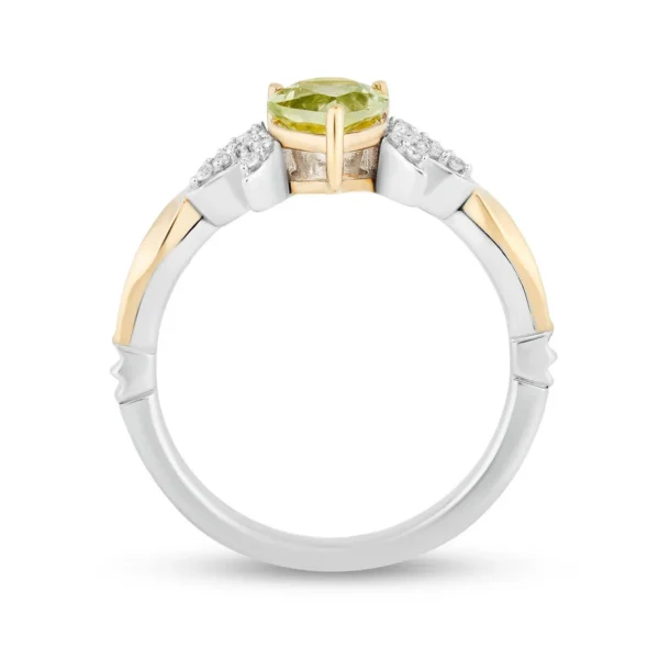 Enchanted Disney Tiana Ring, 2.15 CT Pear-Shaped Green Quartz and Lab Diamond Lily Flower Gift Ring For Women's, Sterling Silver & 10K Gold