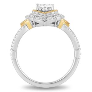 Enchanted Disney Aladdin 3/4CT Diamond Arabesque Frame Engagement Ring in Two-Tone Sterling Silver Beautifully Crafted Ring Magnificent Ring