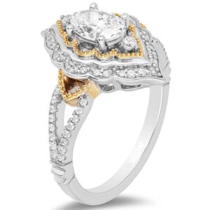 Enchanted Disney Aladdin 3/4CT Diamond Arabesque Frame Engagement Ring in Two-Tone Sterling Silver Beautifully Crafted Ring Magnificent Ring
