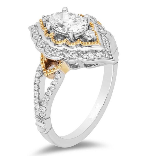 Enchanted Disney Aladdin 3/4CT Diamond Arabesque Frame Engagement Ring in Two-Tone Sterling Silver Beautifully Crafted Ring Magnificent Ring