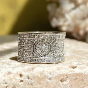 Round Moissanite Diamond Milgrain Half Eternity Band, Wedding Engagement Band, Wide Band Ring, Party Wear Band For Her, Mother's Day Gift