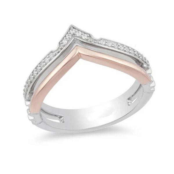 Enchanted Disney Aurora 1/8CT Diamond Crown Stacked Two Toned Ring in 925 Sterling Silver | Fancy proposal Ring for women | Valentine's gift