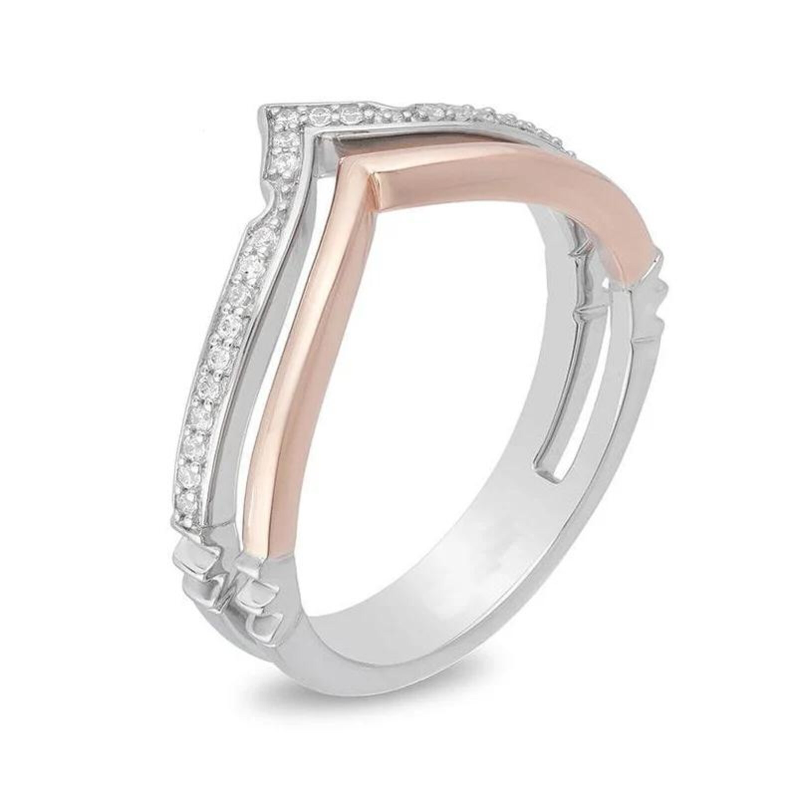 Enchanted Disney Aurora 1/8CT Diamond Crown Stacked Two Toned Ring in 925 Sterling Silver | Fancy proposal Ring for women | Valentine's gift