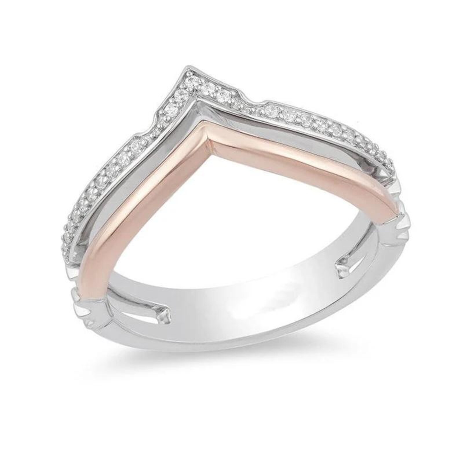 Enchanted Disney Aurora 1/8CT Diamond Crown Stacked Two Toned Ring in 925 Sterling Silver | Fancy proposal Ring for women | Valentine's gift