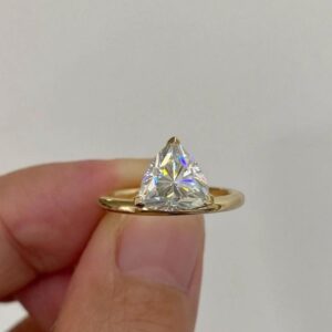 Trillion Cut Solitaire Diamond Ring, Elegantly Set, 14K Solid Gold Anniversary Gift for Her, Dainty Moissanite Ring