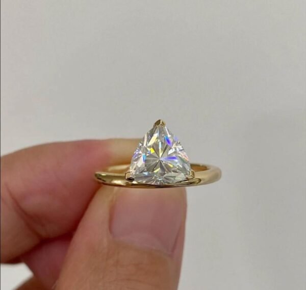 Trillion Cut Solitaire Diamond Ring, Elegantly Set, 14K Solid Gold Anniversary Gift for Her, Dainty Moissanite Ring